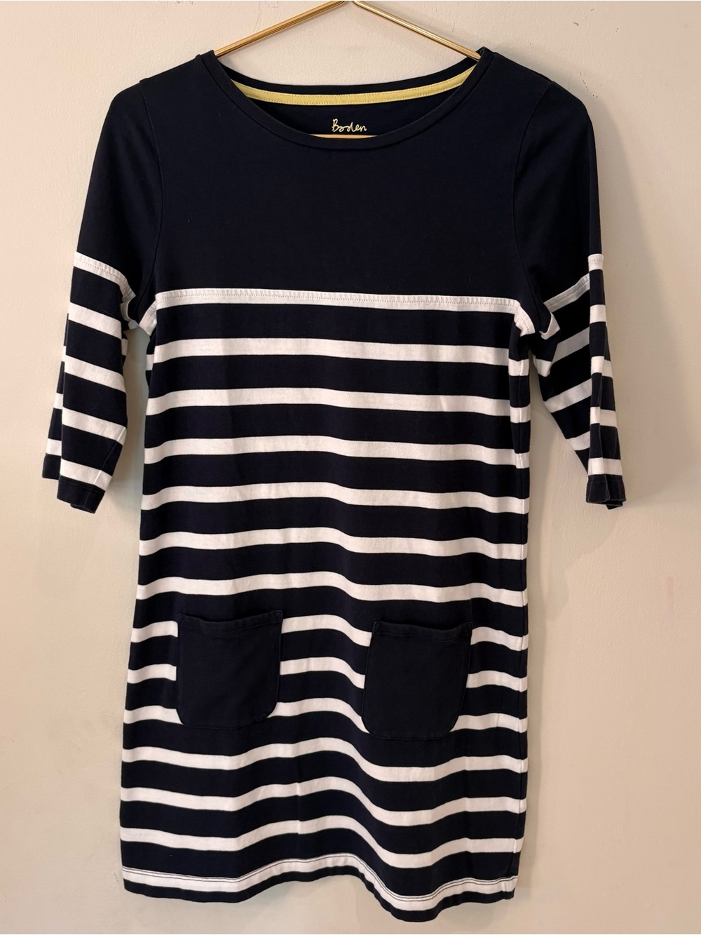 Boden Benton Navy and White Striped Pocket Tunic T-Shirt Dress Sz 6 WL699